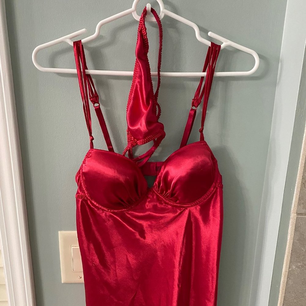Red Satin Lingerie set with matching Satin Thong